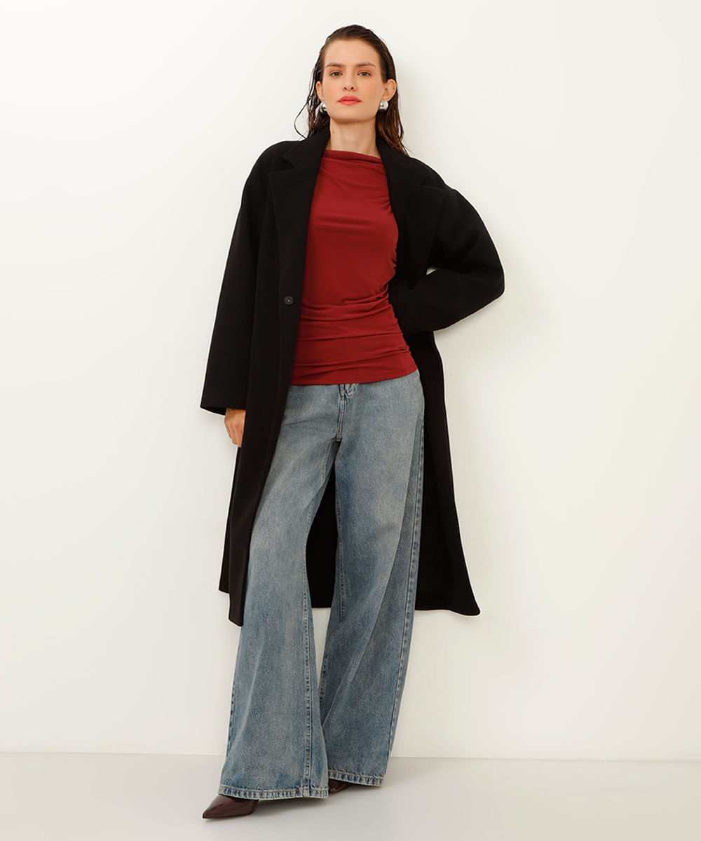 blusa decote canoa franzido na lateral vinho