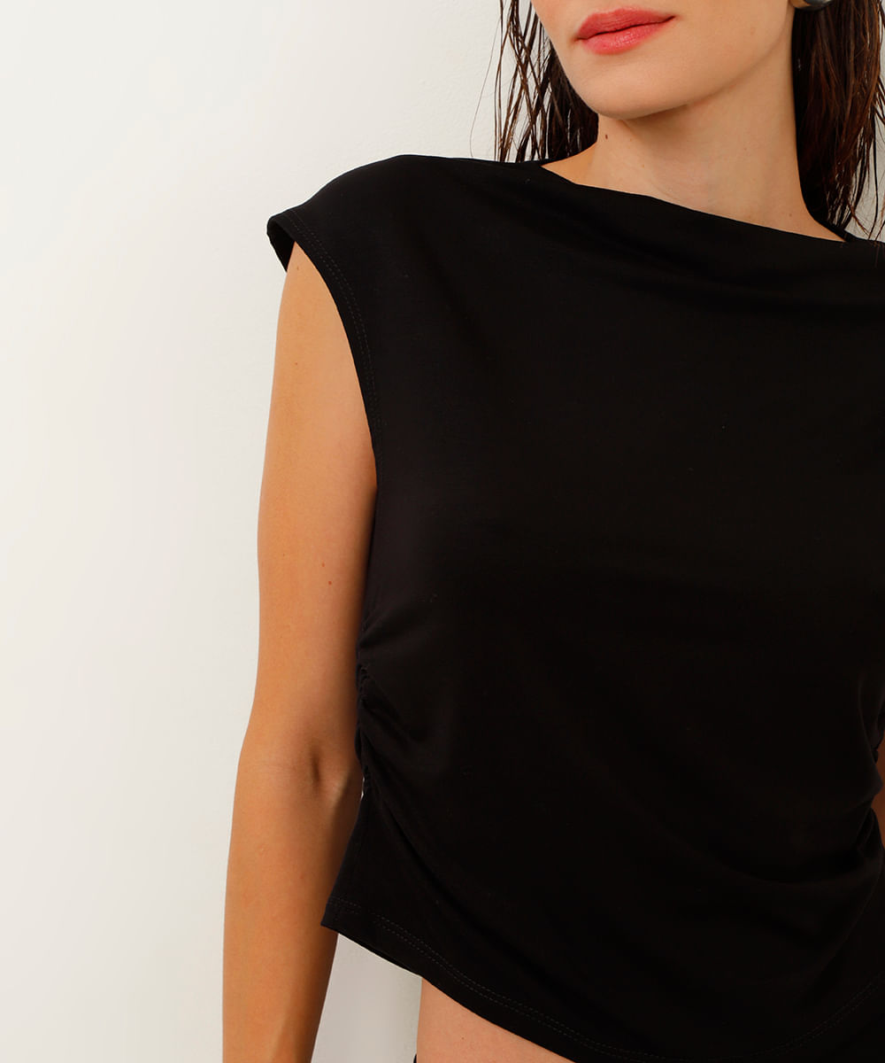 blusa manga japonesa com franzido preta
