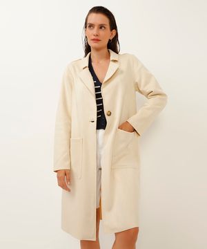 casaco trench coat aveludado off white