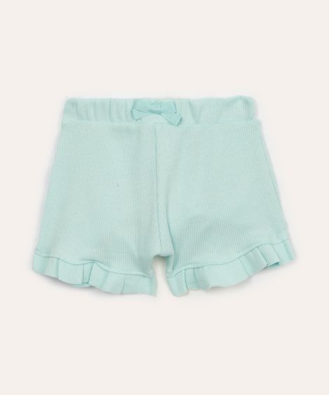 short de algodão infantil canelado com babado verde