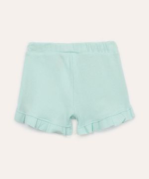 short de algodão infantil canelado com babado verde