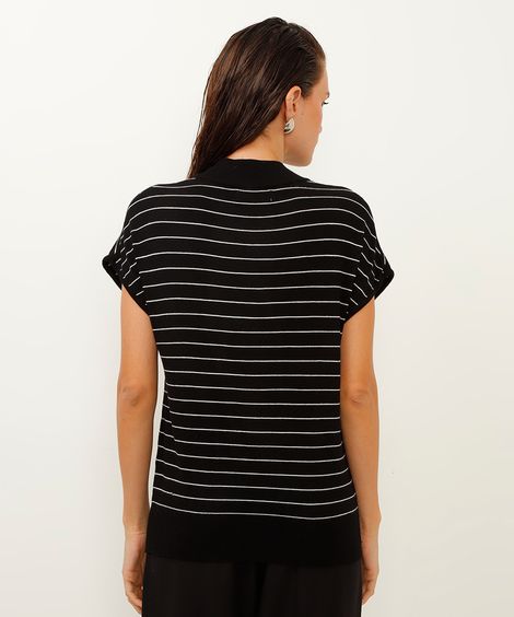 blusa de tricot muscle tee gola alta listrada preto