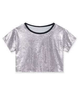 Blusa Teen Feminina Amora Malha Paetê Cinza