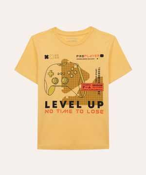 camiseta de algodão infantil game amarelo