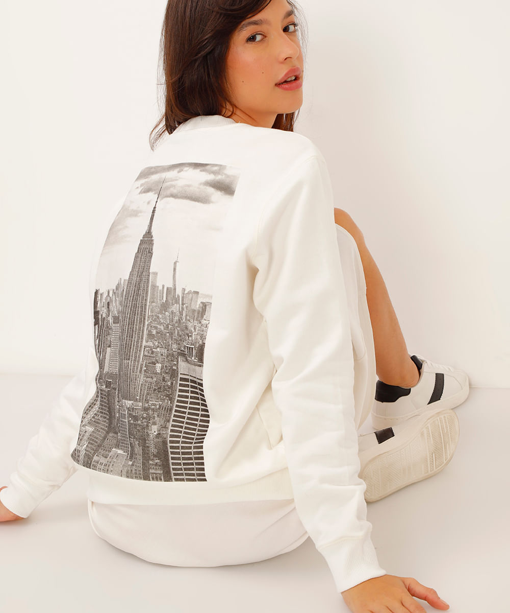 blusão de moletom sem capuz new york city off white