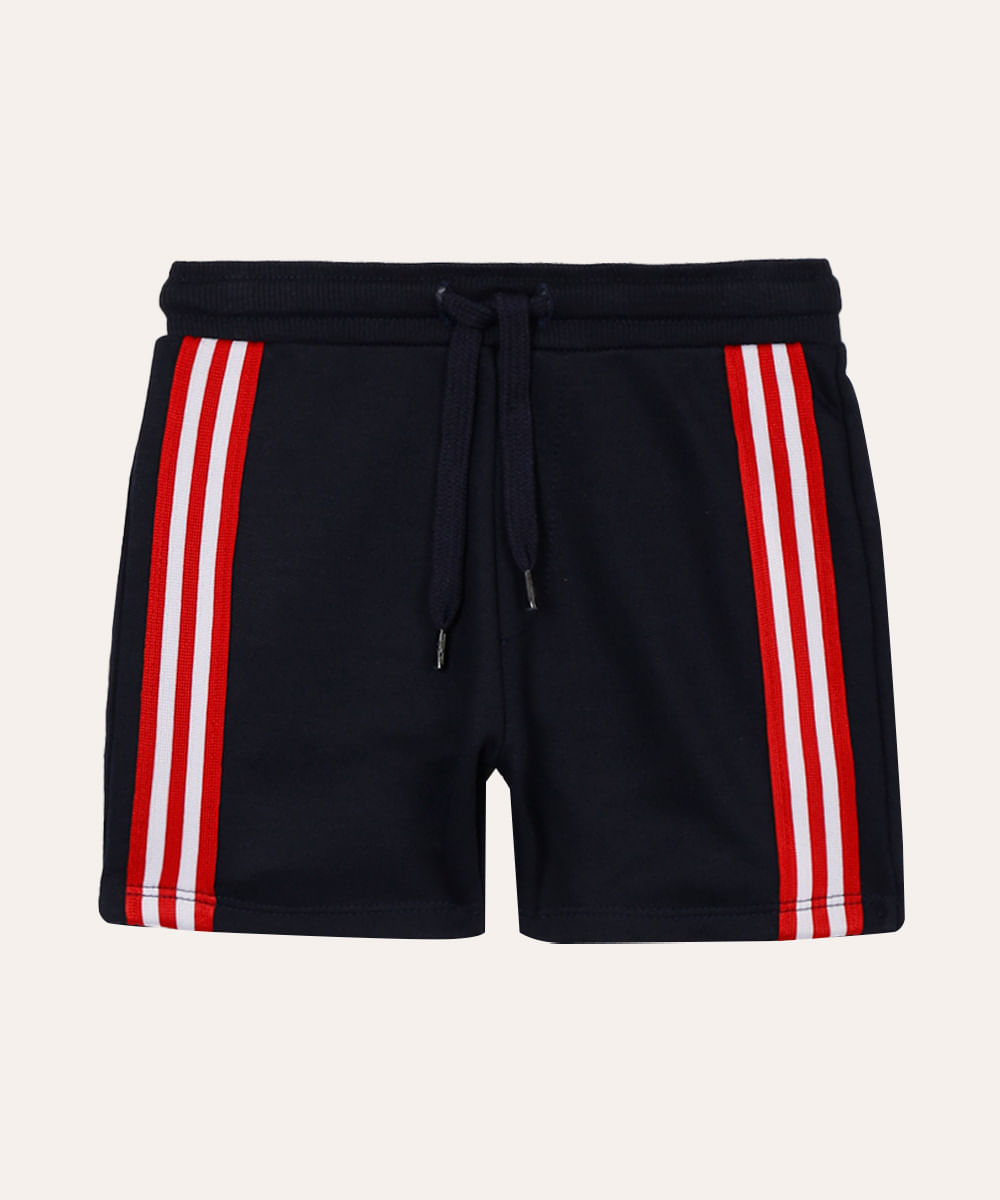short de moletom infantil com listras azul marinho