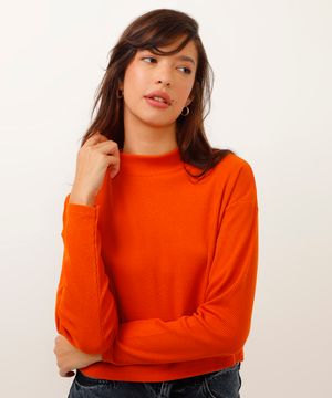 blusa texturizada básica manga longa verde - terracota