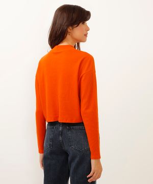 blusa texturizada básica manga longa verde - terracota