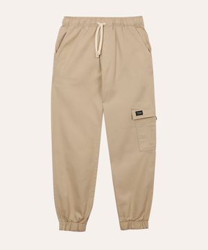 calça jogger de sarja juvenil bege