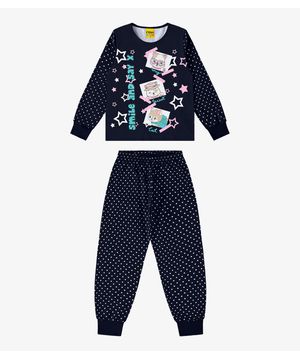 Pijama Infantil Feminino Em Meia Malha Rovi Kids Azul