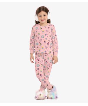 Pijama Infantil Feminino Em Meia Malha Rovi Kids Rosa