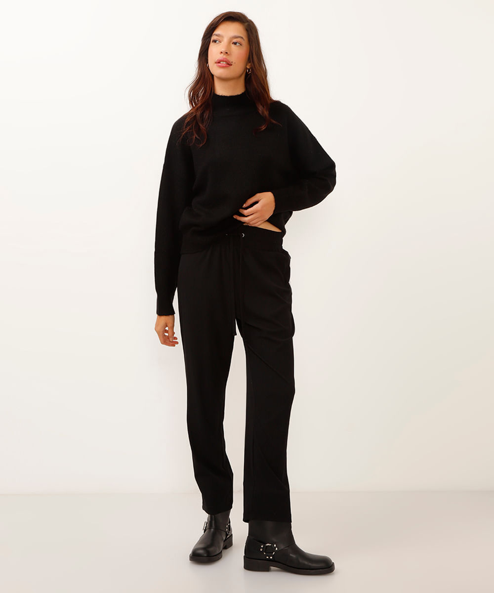 calça jogger cós com elástico texturizada preta