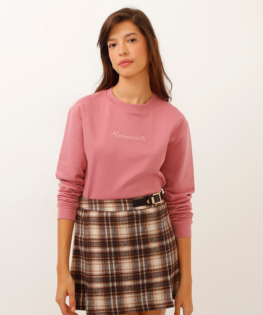 blusão de moletom sem capuz mademoiselle rosa