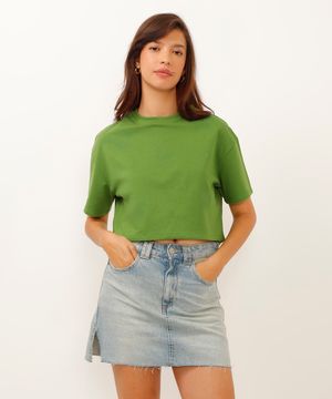 camiseta de moletinho cropped mickey verde