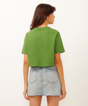 camiseta de moletinho cropped mickey verde