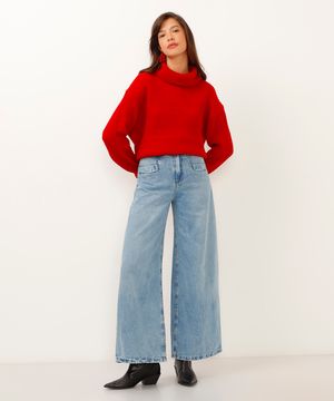 calça jeans super wide leg cintura super alta azul