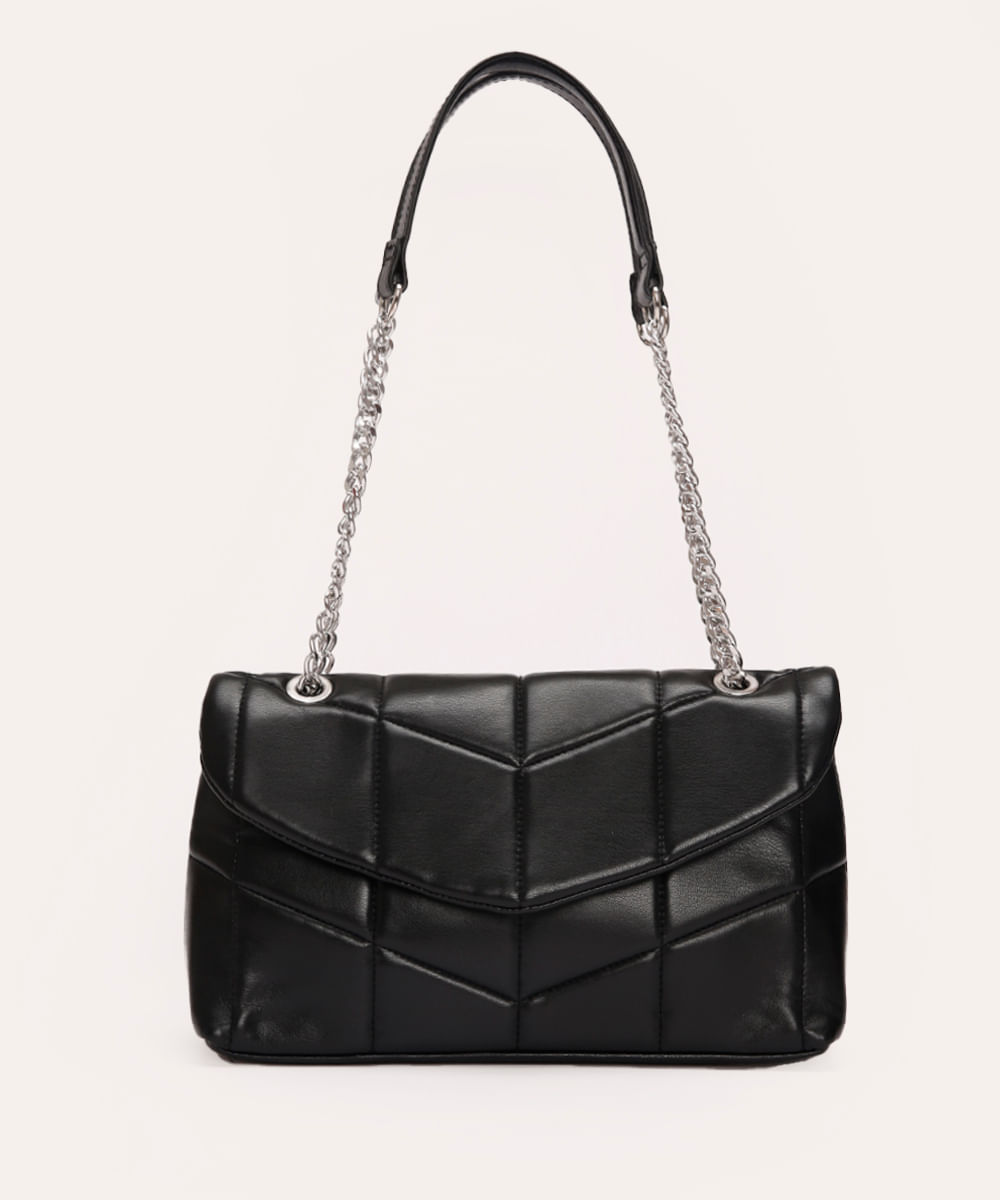 bolsa shoulder matelasse com corrente preta