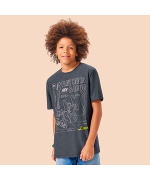 Camiseta Teen Masculina Lemon Meia Malha Cinza