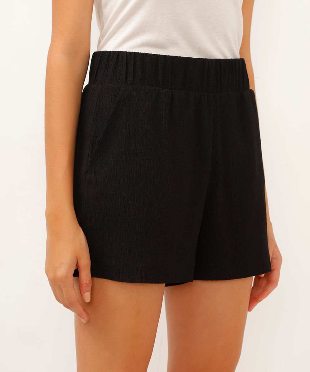 short curto cós com elástico texturizado preto
