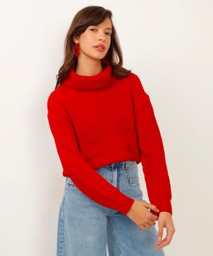 suéter de tricot gola alta vermelho