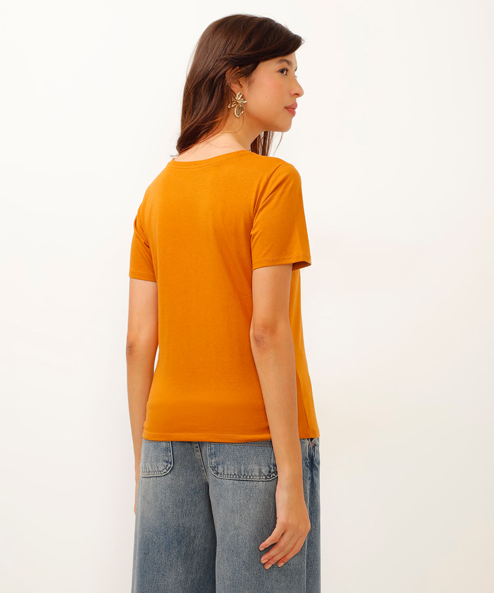 camiseta de algodão manga curta folhagem marrom