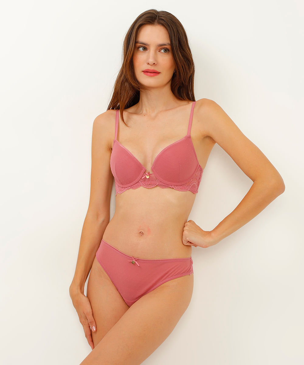 calcinha biquíni em tule com renda rosa
