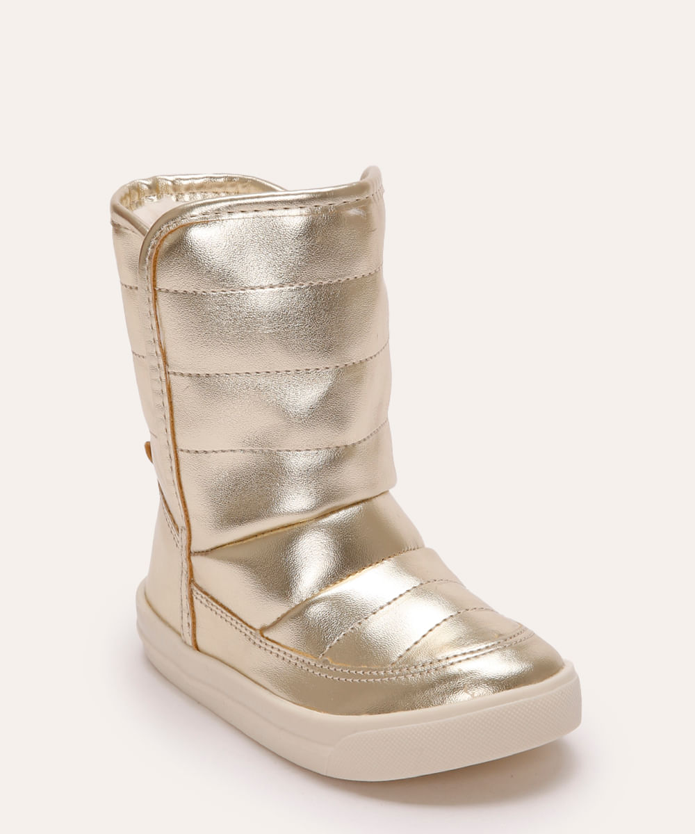 bota cano médio infantil metalizada dourado