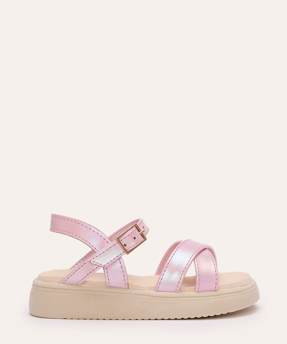 sandália infantil tira cruzada rosa