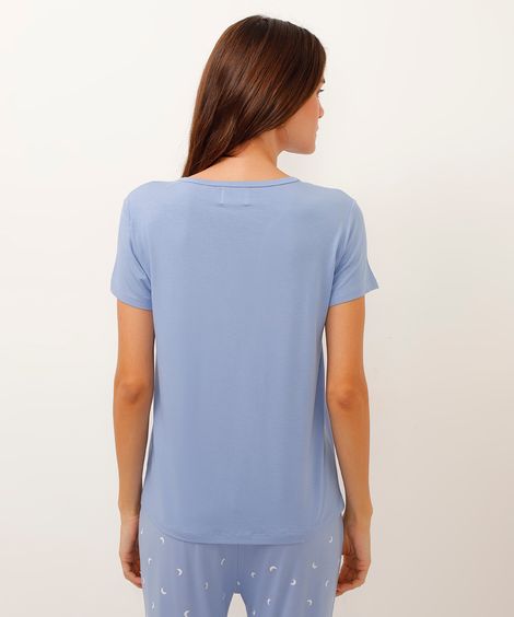 camiseta de pijama viscose com botões azul