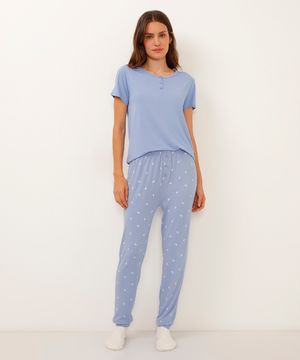 calça pijama de viscose lua azul