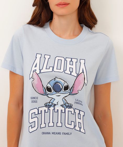 camiseta de pijama manga curta aloha stitch azul