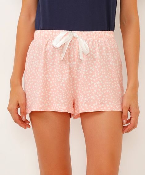short de pijama coração rosa