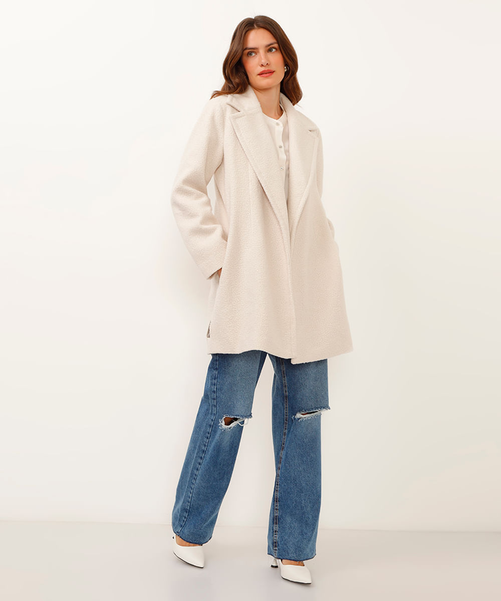 casaco de pelúcia alongado off white