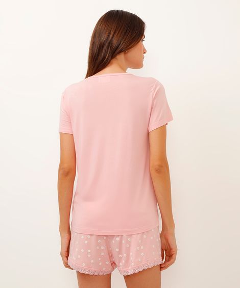 camiseta de pijama viscose com botões rosa