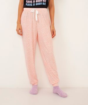 calça de pijama jogger coração rosa