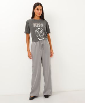 calça de alfaiataria wide leg risca de giz cinza