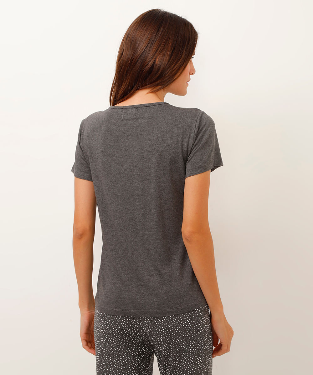 camiseta de pijama viscose com botões cinza
