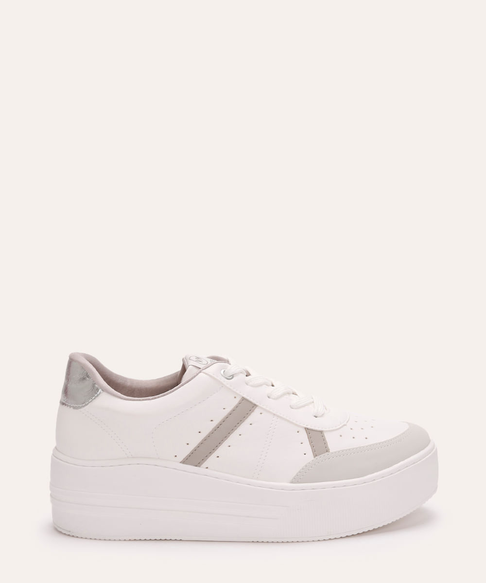 tênis casual flatform com recorte via marte branco