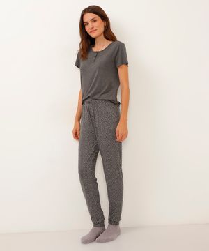 calça pijama de viscose poá cinza
