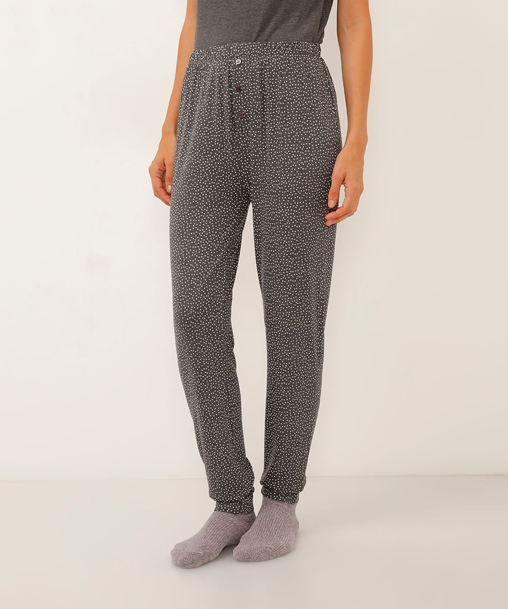 calça pijama de viscose poá cinza