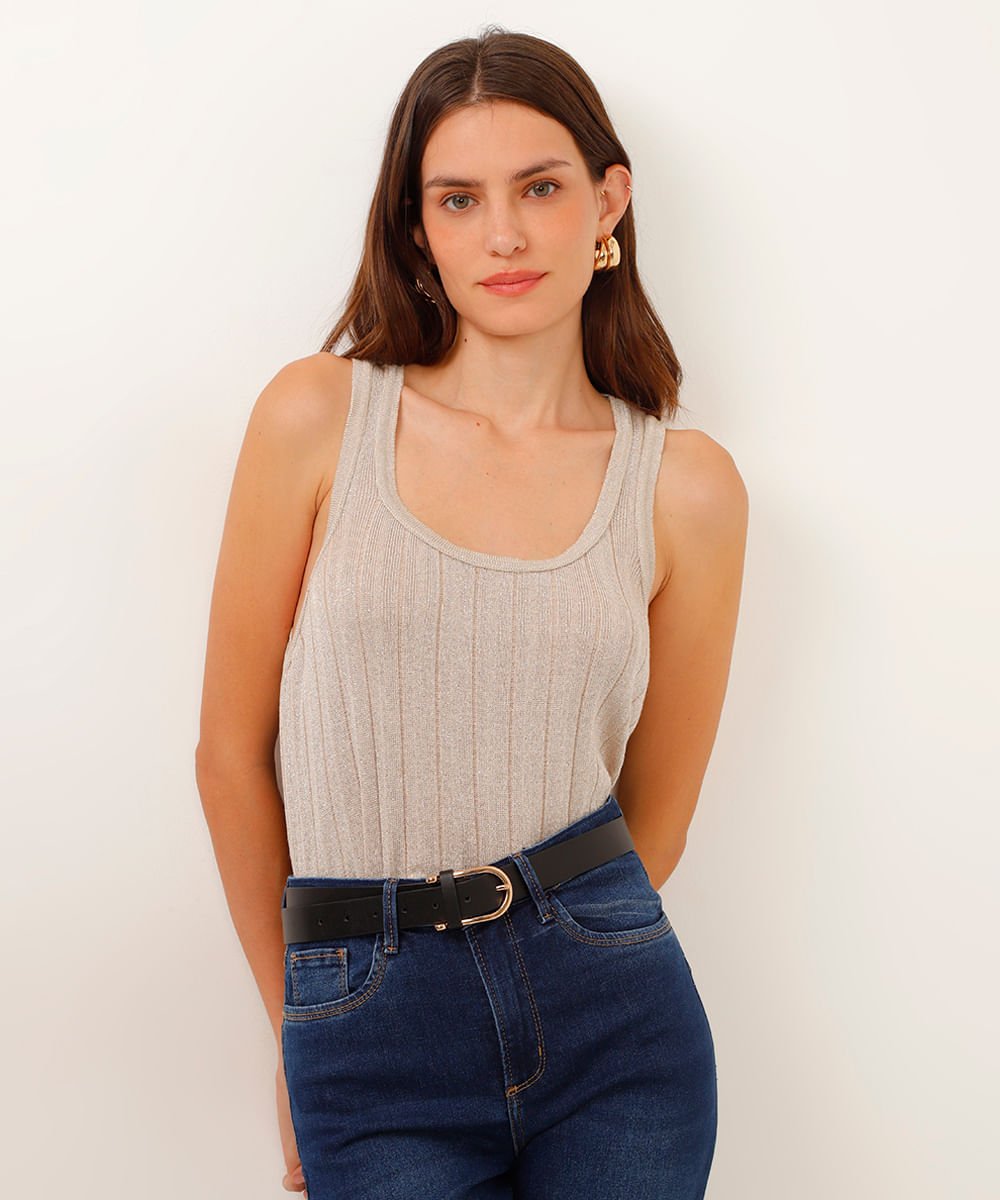 regata de tricot lurex bege