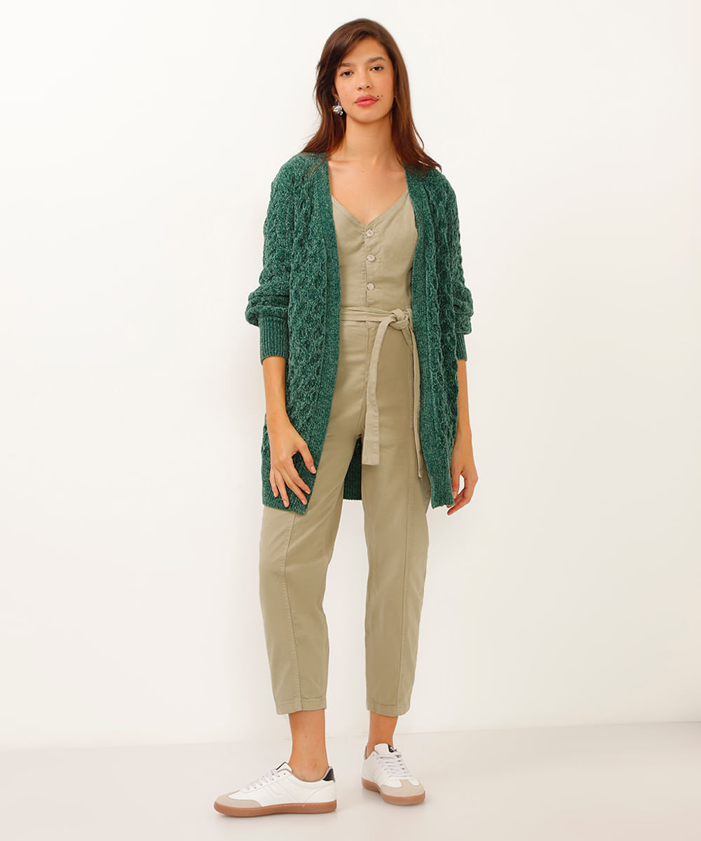 macacão regata de sarja com faixa verde