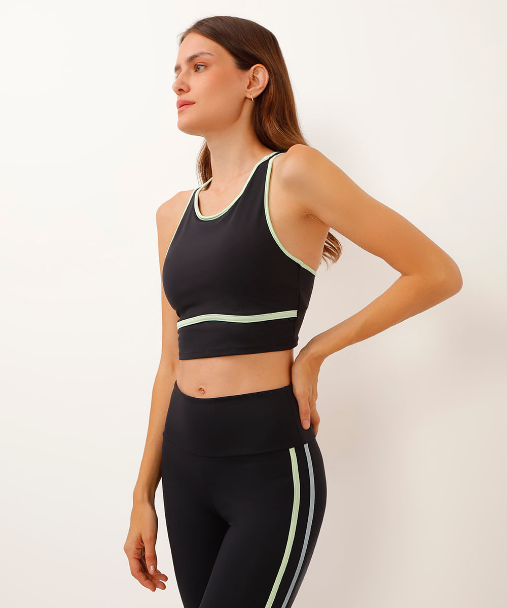 top de poliamida nadador bicolor esportivo preto