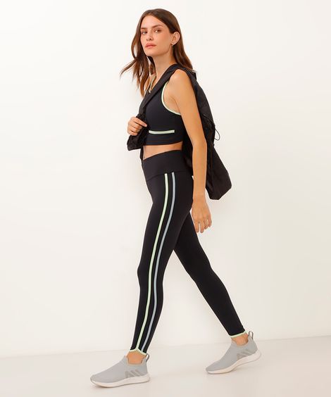 calça legging cós largo bicolor esportiva preta