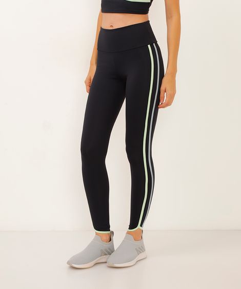 calça legging cós largo bicolor esportiva preta