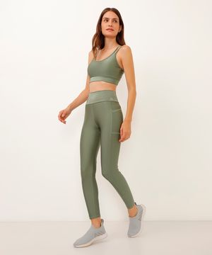 calça legging cintura alta com bolso esportiva ace verde militar