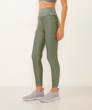 calça legging cintura alta com bolso esportiva ace verde militar