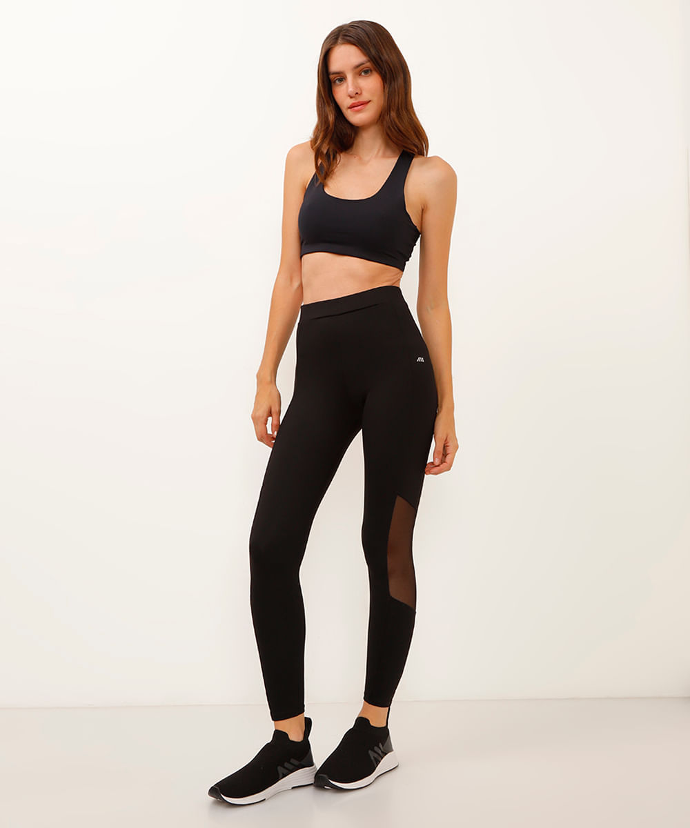 calça legging com tule esportiva preta