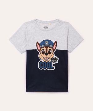 camiseta infantil patrulha canina manga curta cinza