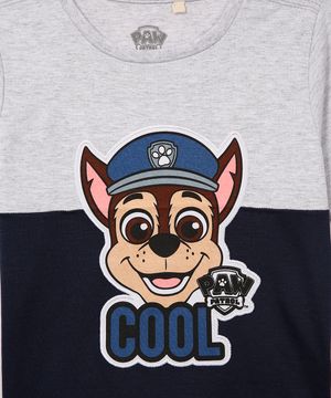 camiseta infantil patrulha canina manga curta cinza